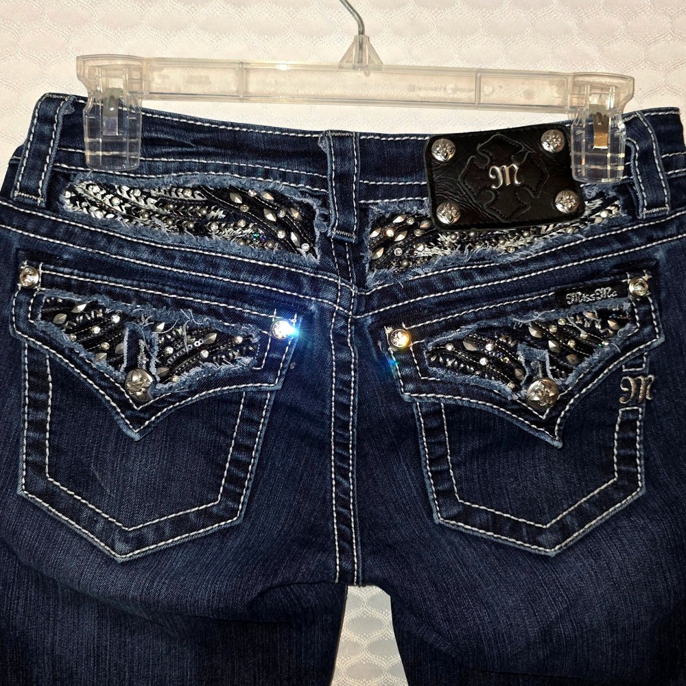 Miss Me Skinny Jeans 28 Dark Wash Embellished Rhinestone Flap Pocket